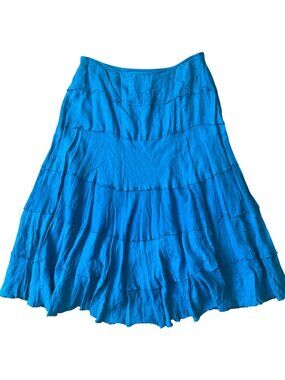 Turquoise Ruffle Tiered Midi Skirt Womens Medium Boho Mediterranean Amalfi Vibes